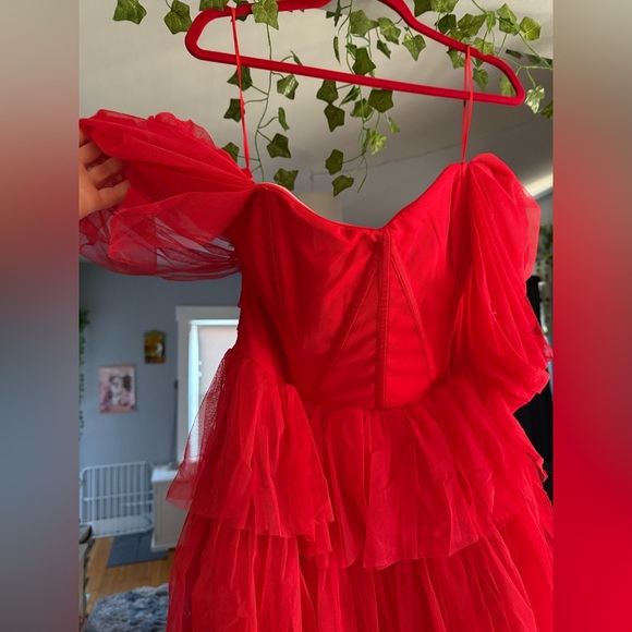 Lace & Beads tulle off-the-shoulder corset mini dress - Picture 9 of 10